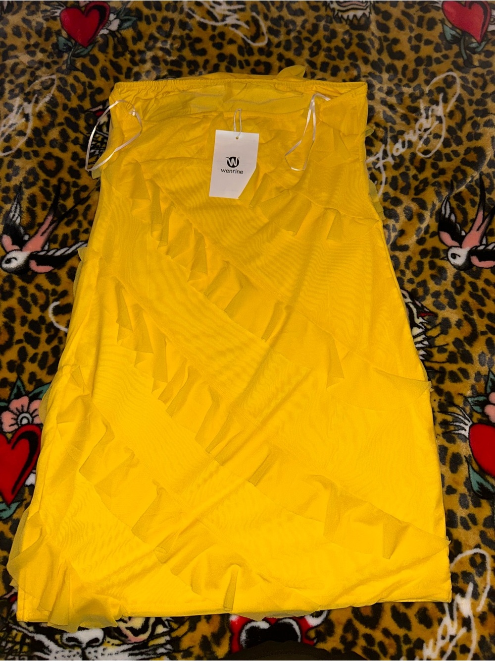 Strapless Yellow Ruffle Mini Dress - Picture 2 of 3
